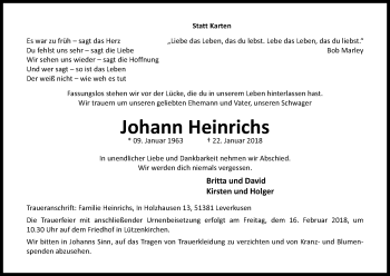 Anzeige von Johann Heinrichs von Kölner Stadt-Anzeiger / Kölnische Rundschau / Express