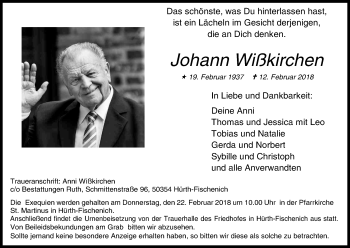 Anzeige von Johann Wißkirchen von Kölner Stadt-Anzeiger / Kölnische Rundschau / Express