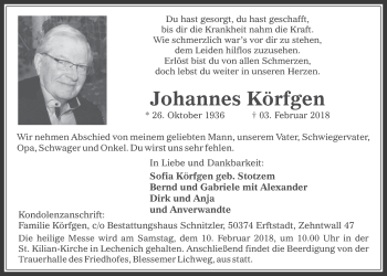 Anzeige von Johannes Körfgen von  Werbepost 