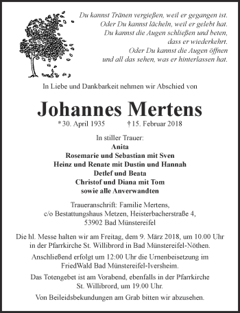 Anzeige von Johannes Mertens von  Werbepost 
