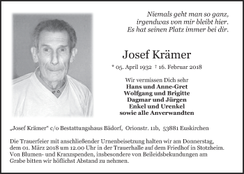 Anzeige von Josef Krämer von  Blickpunkt Euskirchen 