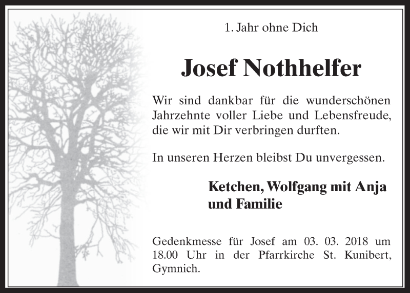  Traueranzeige für Josef Nothhelfer vom 28.02.2018 aus  Werbepost 