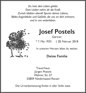 Anzeige von Josef Postels von  Extra Blatt 