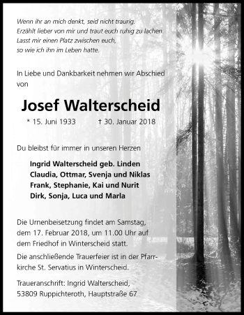 Anzeige von Josef Walterscheid von Kölner Stadt-Anzeiger / Kölnische Rundschau / Express