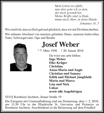Anzeige von Josef Weber von  Schlossbote/Werbekurier 
