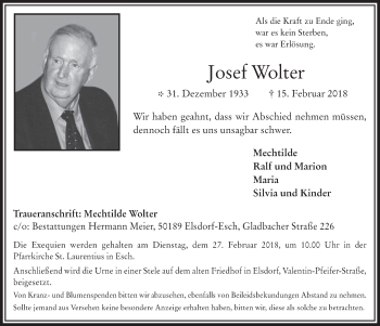 Anzeige von Josef Wolter von  Werbepost 