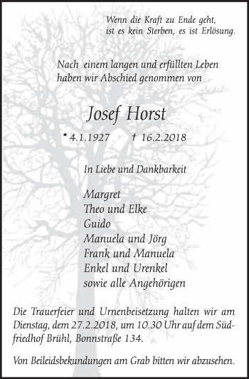 Anzeige von Josef horst von  Schlossbote/Werbekurier 
