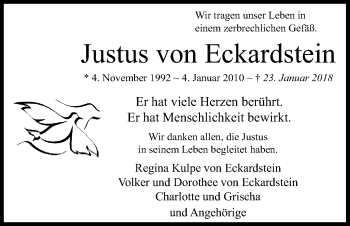 Anzeige von Justus von Eckardstein von Kölner Stadt-Anzeiger / Kölnische Rundschau / Express