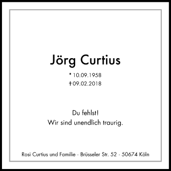 Anzeige von Jörg Curtius von Kölner Stadt-Anzeiger / Kölnische Rundschau / Express
