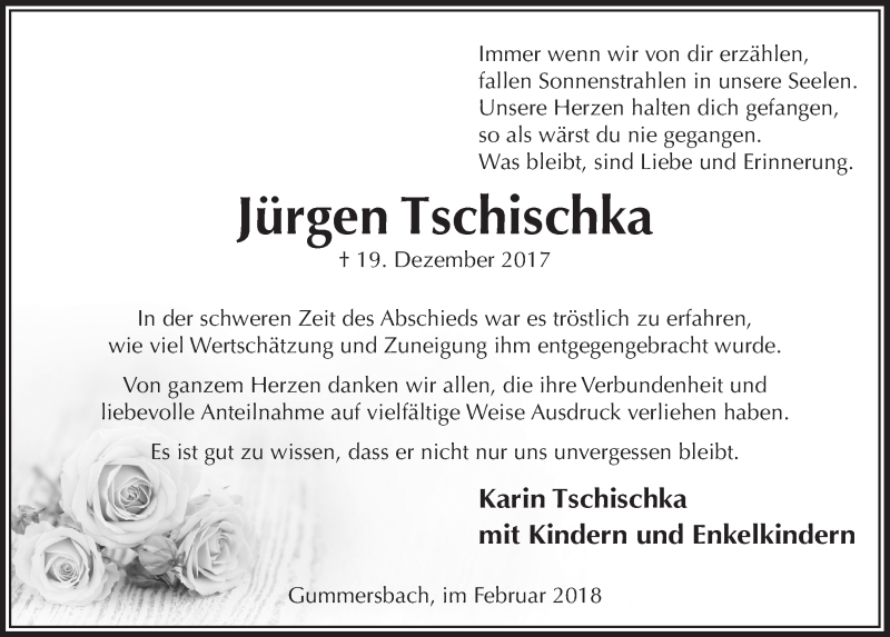  Traueranzeige für Jürgen Tschischka vom 07.02.2018 aus  Anzeigen Echo 