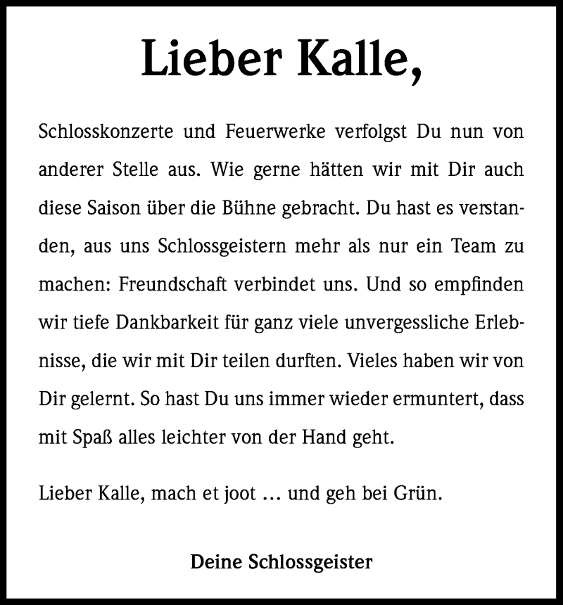  Traueranzeige für Kalle Pchalek vom 17.02.2018 aus Kölner Stadt-Anzeiger / Kölnische Rundschau / Express