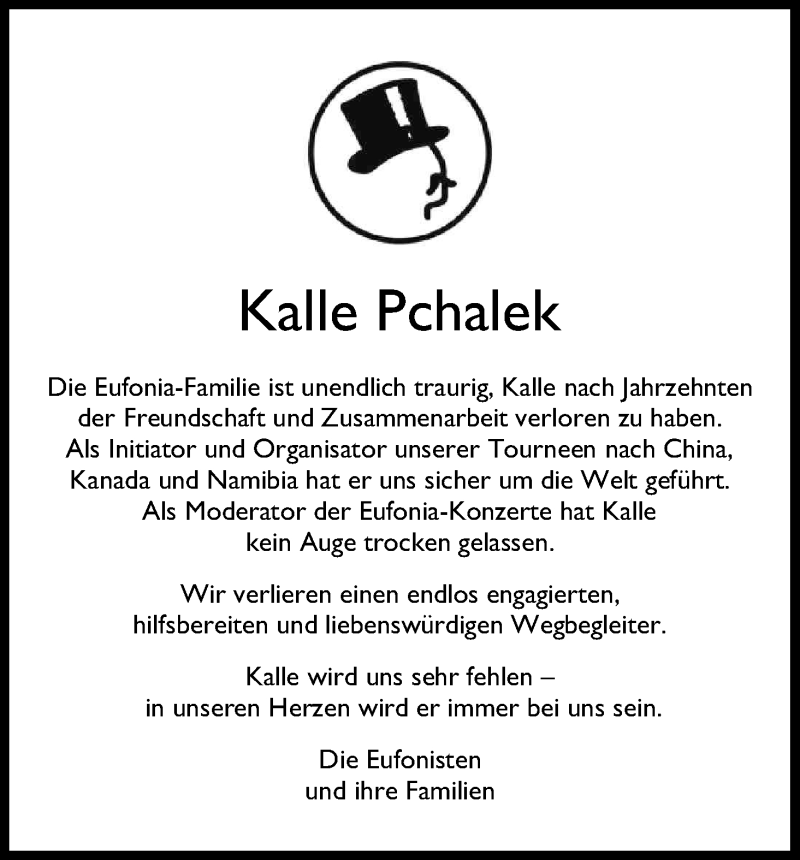  Traueranzeige für Kalle Pchalek vom 17.02.2018 aus Kölner Stadt-Anzeiger / Kölnische Rundschau / Express