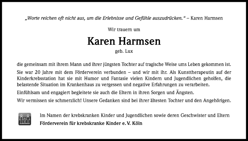  Traueranzeige für Karen Harmsen vom 17.02.2018 aus Kölner Stadt-Anzeiger / Kölnische Rundschau / Express