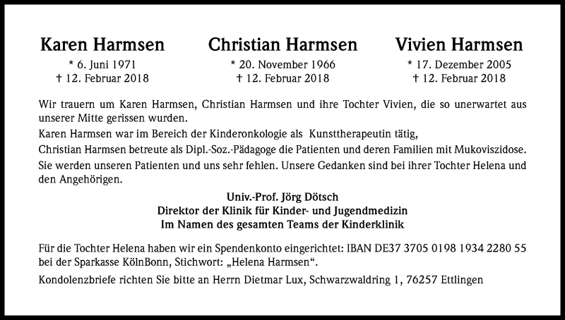  Traueranzeige für Karen Harmsen vom 17.02.2018 aus Kölner Stadt-Anzeiger / Kölnische Rundschau / Express