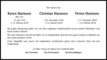 Anzeige von Karen Harmsen von Kölner Stadt-Anzeiger / Kölnische Rundschau / Express