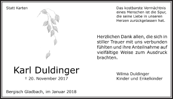 Anzeige von Karl Duldinger von  Bergisches Sonntagsblatt 