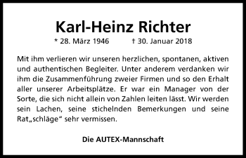 Anzeige von Karl-Heinz Richter von Kölner Stadt-Anzeiger / Kölnische Rundschau / Express