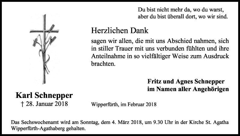  Traueranzeige für Karl Schnepper vom 24.02.2018 aus Kölner Stadt-Anzeiger / Kölnische Rundschau / Express