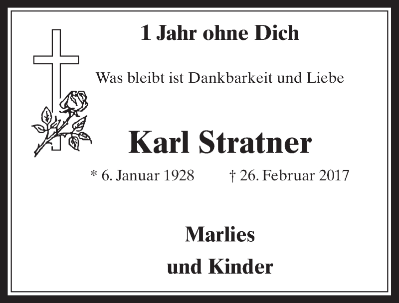  Traueranzeige für Karl Stratner vom 28.02.2018 aus  Werbepost 
