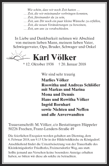 Anzeige von Karl Völker von  Wochenende 