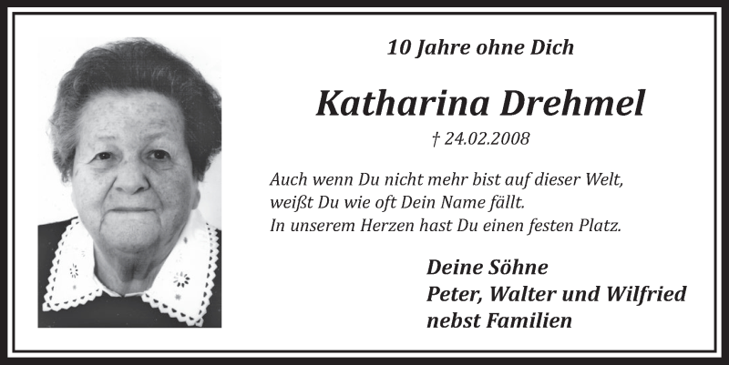  Traueranzeige für Katharina Drehmel vom 24.02.2018 aus  Sonntags-Post 