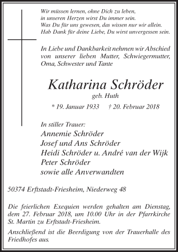 Anzeige von Katharina Schröder von  Sonntags-Post 