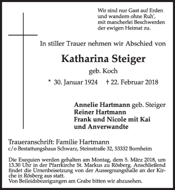 Anzeige von Katharina Steiger von  Schlossbote/Werbekurier 