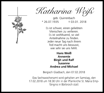 Anzeige von Katharina Weiß von Kölner Stadt-Anzeiger / Kölnische Rundschau / Express