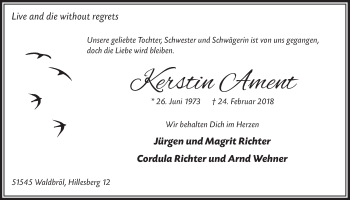Anzeige von Kerstin Ament von  Lokalanzeiger 