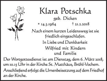 Anzeige von Klara Potschka von  Schlossbote/Werbekurier 