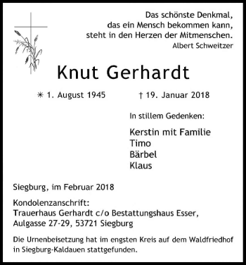 Anzeige von Knut Gerhardt von Kölner Stadt-Anzeiger / Kölnische Rundschau / Express