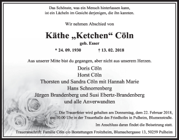 Anzeige von Käthe Cöln von  Sonntags-Post 