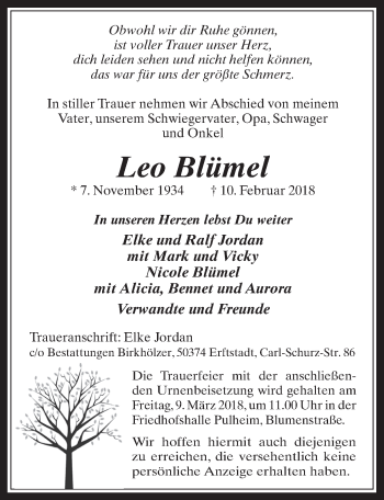Anzeige von Leo Blümel von  Werbepost 