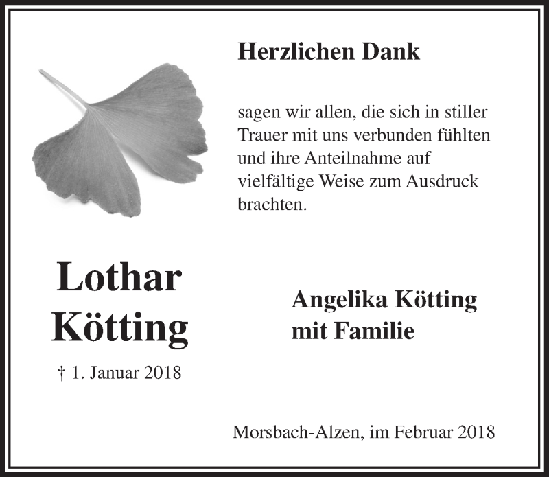  Traueranzeige für Lothar Kötting vom 28.02.2018 aus  Lokalanzeiger 