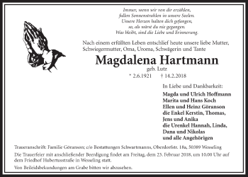 Anzeige von Magdalena Hartmann von  Schlossbote/Werbekurier 