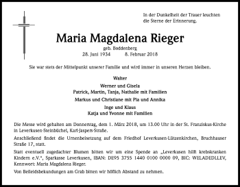 Anzeige von Magdalena Rieger von Kölner Stadt-Anzeiger / Kölnische Rundschau / Express