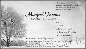 Anzeige von Manfred Kienitz von  Lokalanzeiger 