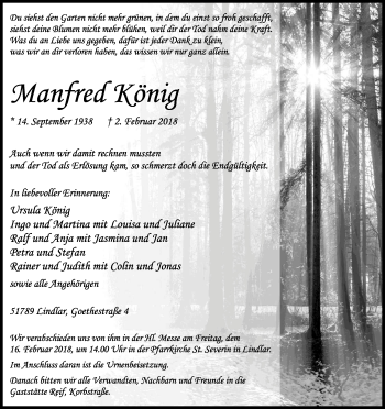 Anzeige von Manfred König von Kölner Stadt-Anzeiger / Kölnische Rundschau / Express