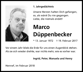 Anzeige von Marco Düppenbecker von Kölner Stadt-Anzeiger / Kölnische Rundschau / Express