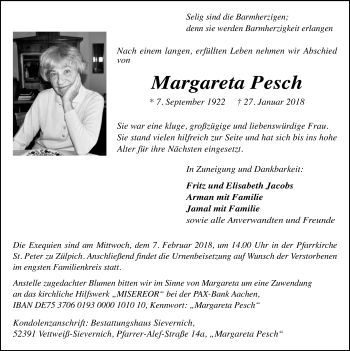 Anzeige von Margareta Pesch von  Blickpunkt Euskirchen 