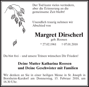 Anzeige von Margret Dirscherl von  Schaufenster/Blickpunkt 