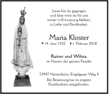 Anzeige von Maria Kloster von  Blickpunkt Euskirchen 