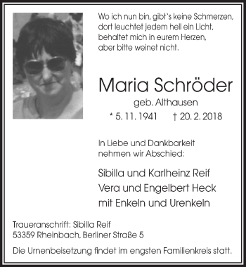 Anzeige von Maria Schröder von  Schaufenster/Blickpunkt 