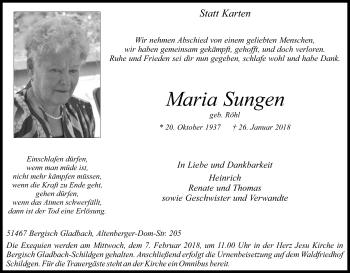 Anzeige von Maria Sungen von Kölner Stadt-Anzeiger / Kölnische Rundschau / Express