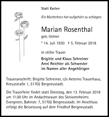 Anzeige von Marian Rosenthal von Kölner Stadt-Anzeiger / Kölnische Rundschau / Express
