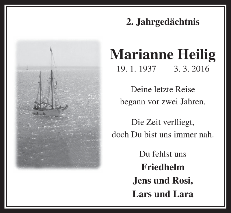  Traueranzeige für Marianne Heilig vom 28.02.2018 aus  Werbepost 