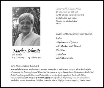 Anzeige von Marlies Schmitz von Kölner Stadt-Anzeiger / Kölnische Rundschau / Express