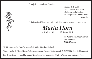 Anzeige von Marta Horn von  Lokalanzeiger 