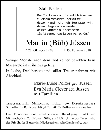 Anzeige von Martin Jüssen von Kölner Stadt-Anzeiger / Kölnische Rundschau / Express