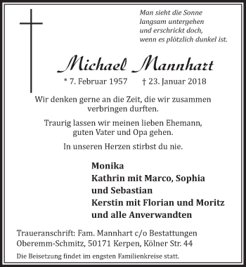 Anzeige von Michael Mannhart von  Sonntags-Post 